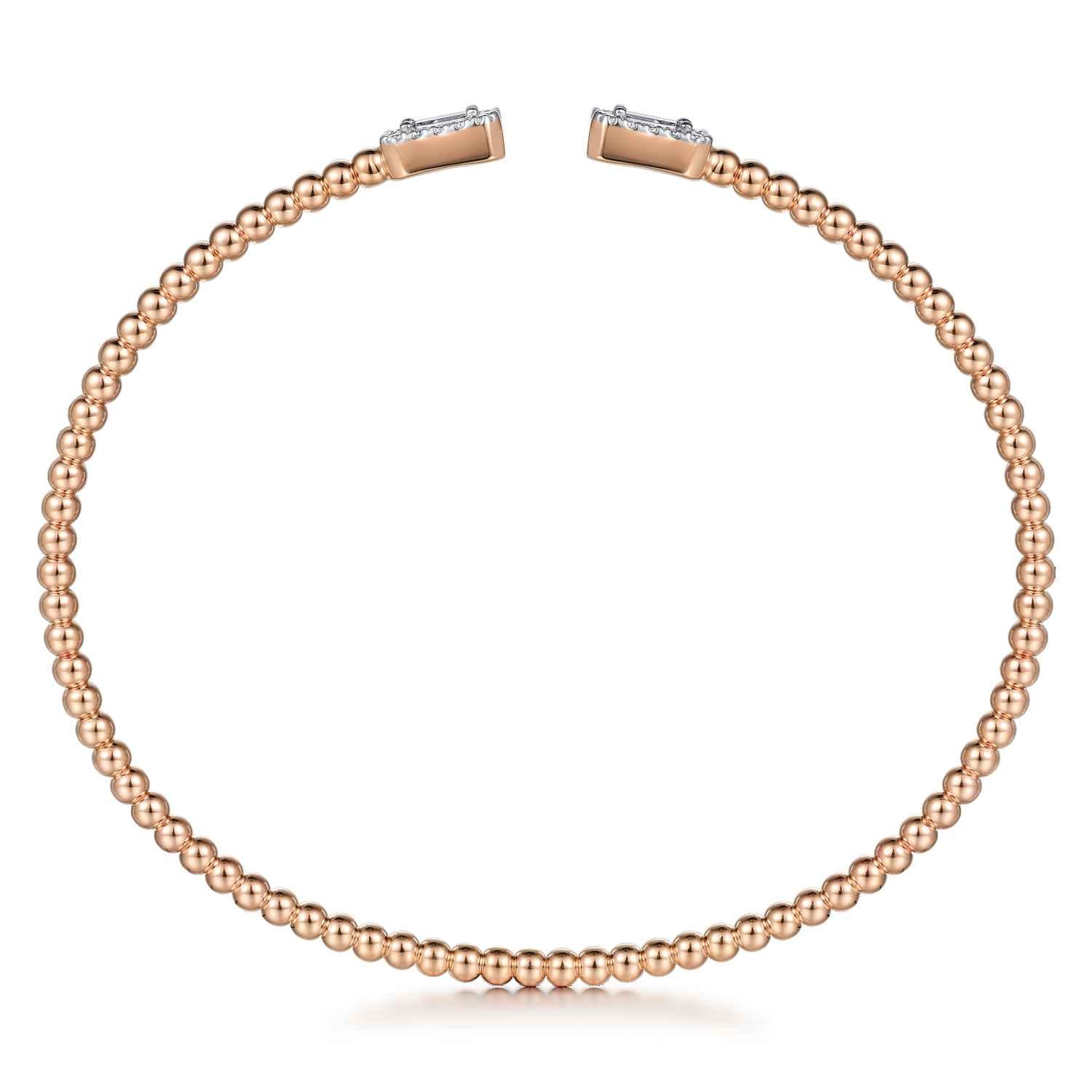 14K Rose Gold Bujukan Open Cuff Bracelet with Diamond Baguettes - 0.3 ct - Shot 3