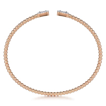 14K Rose Gold Bujukan Open Cuff Bracelet with Diamond Baguettes