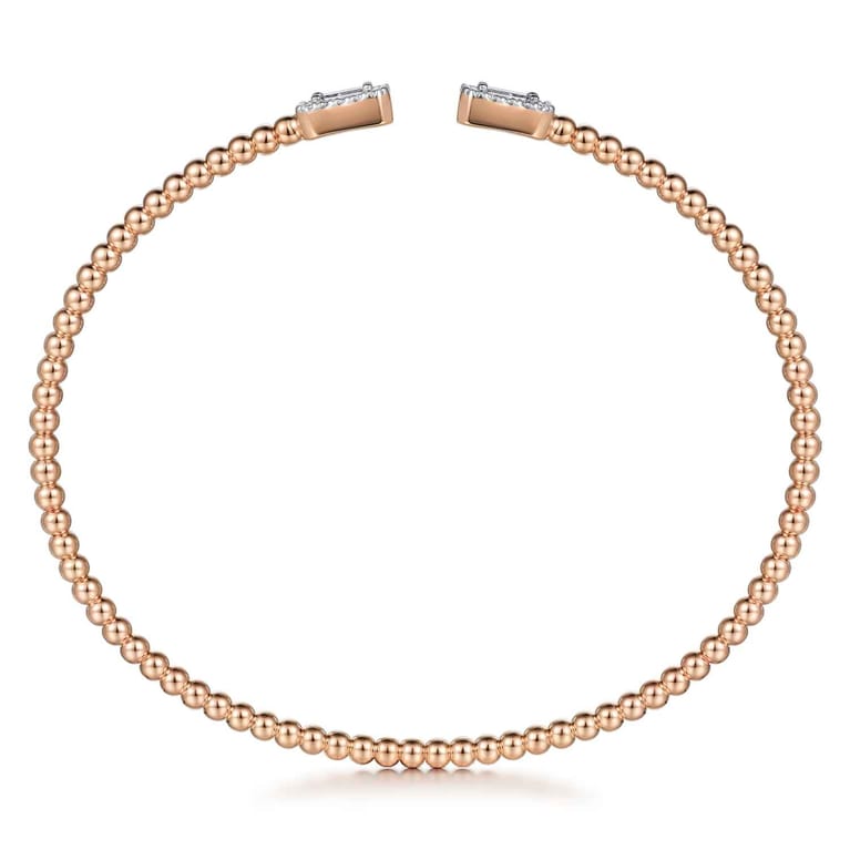14K Rose Gold Bujukan Open Cuff Bracelet with Diamond Baguettes - 0.3 ct - Shot 3