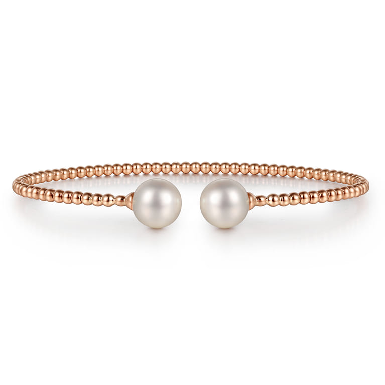 14K Rose Gold Bujukan Pearls Split Bangle - Shot 1