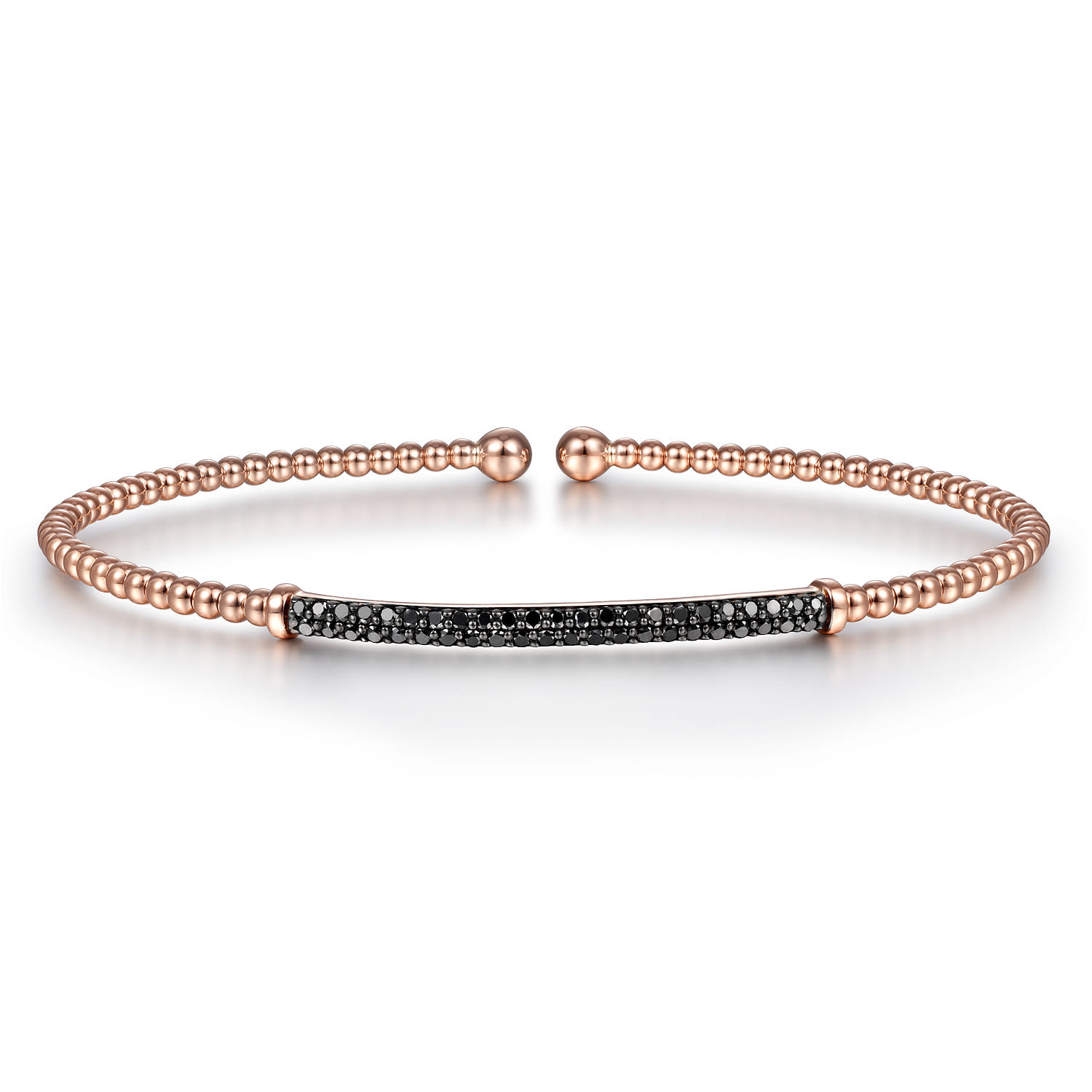 14K Rose Gold Bujukan Split Cuff Bracelet with Black Diamond Pave Bar - 0.4 ct - Shot 1