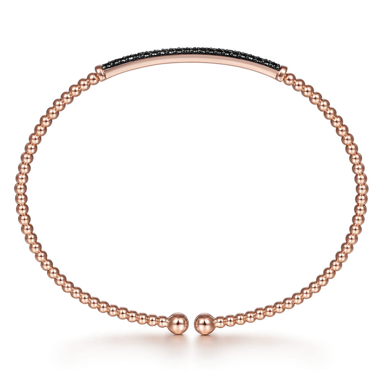14K Rose Gold Bujukan Split Cuff Bracelet with Black Diamond Pave Bar - 0.4 ct - Shot 3