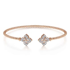 14K Rose Gold Bujukan Split Cuff Bracelet with Diamond Flower Caps
