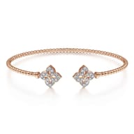 14K Rose Gold Bujukan Split Cuff Bracelet with Diamond Flower Caps
