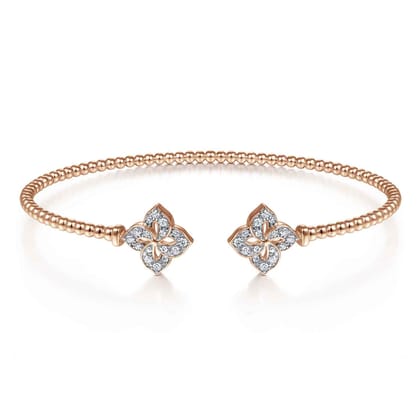 14K Rose Gold Bujukan Split Cuff Bracelet with Diamond Flower Caps