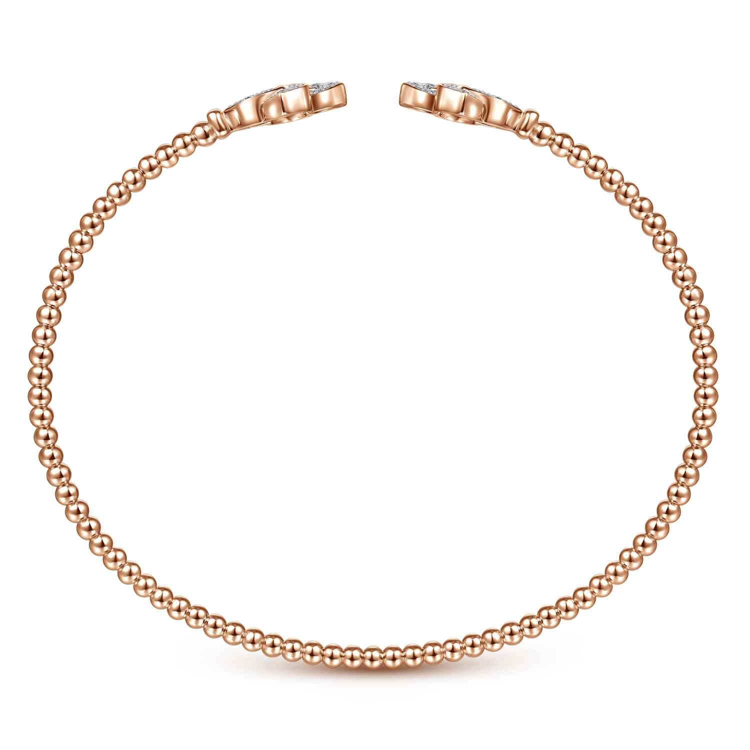 14K Rose Gold Bujukan Split Cuff Bracelet with Diamond Flower Caps - 0.21 ct - Shot 3