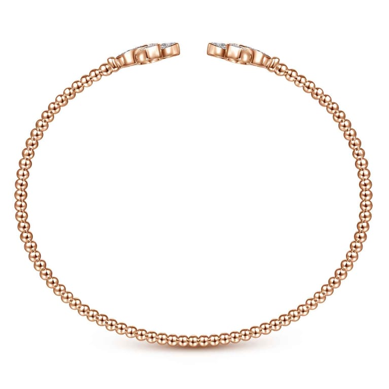 14K Rose Gold Bujukan Split Cuff Bracelet with Diamond Flower Caps - 0.21 ct - Shot 3