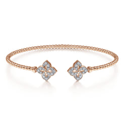14K Rose Gold Bujukan Split Cuff Bracelet with Diamond Flower Caps
