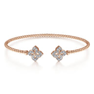 14K Rose Gold Bujukan Split Cuff Bracelet with Diamond Flower Caps