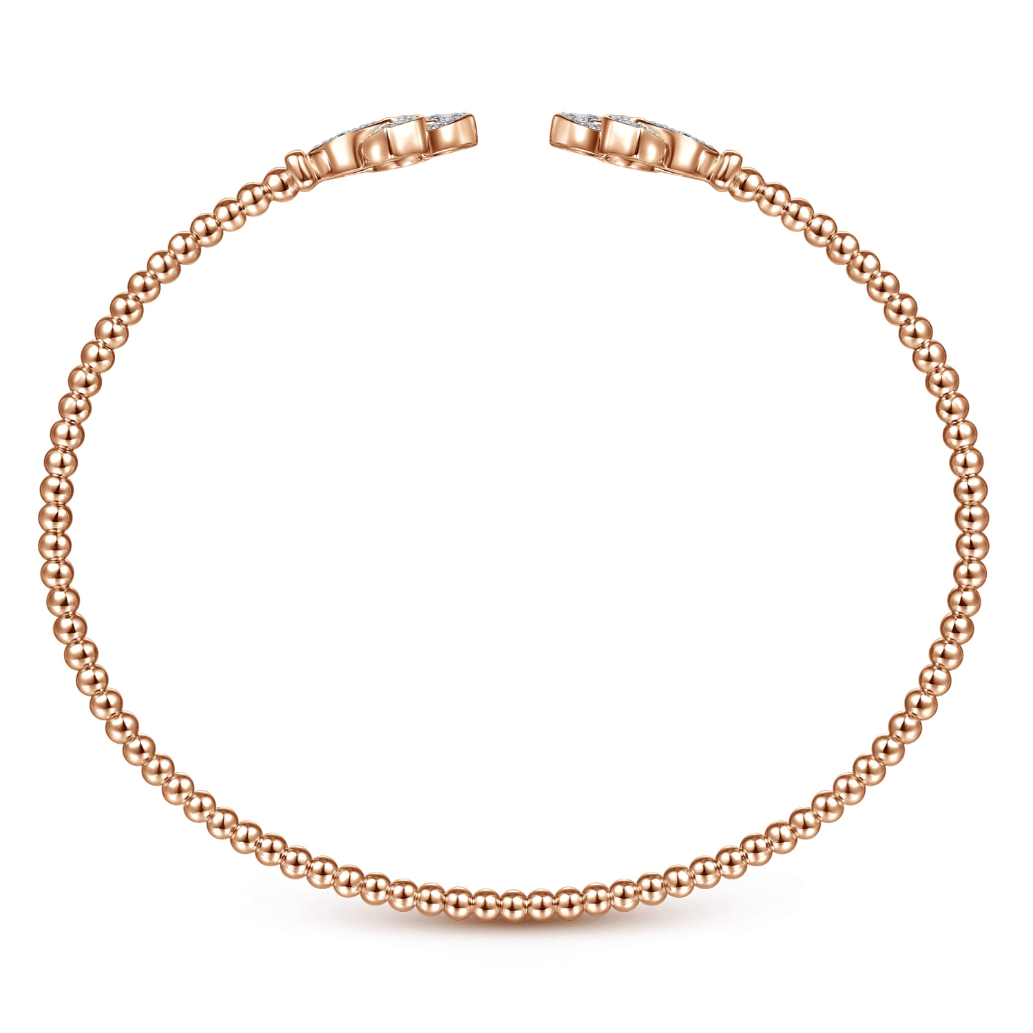 14K Rose Gold Bujukan Split Cuff Bracelet with Diamond Flower Caps - 0.23 ct - Shot 3