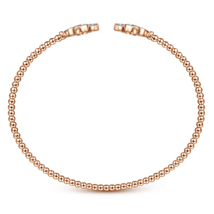 14K Rose Gold Bujukan Split Cuff Bracelet with Diamond Flower Caps