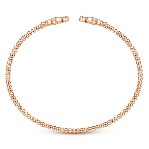 14K Rose Gold Bujukan Split Cuff Bracelet with Diamond Flower Caps - 0.23 ct - Shot 3