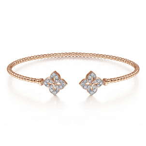 14K Rose Gold Bujukan Split Cuff Bracelet with Diamond Flower Caps