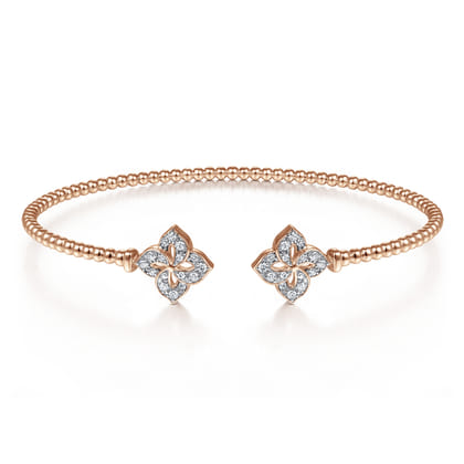 14K Rose Gold Bujukan Split Cuff Bracelet with Diamond Flower Caps