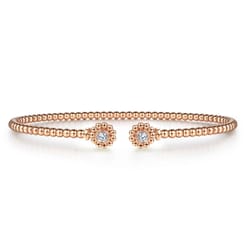14K Rose Gold Bujukan Split Cuff Bracelet with Diamond Flower Caps