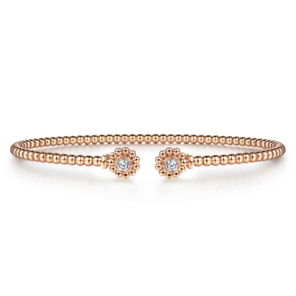 14K Rose Gold Bujukan Split Cuff Bracelet with Diamond Flower Caps