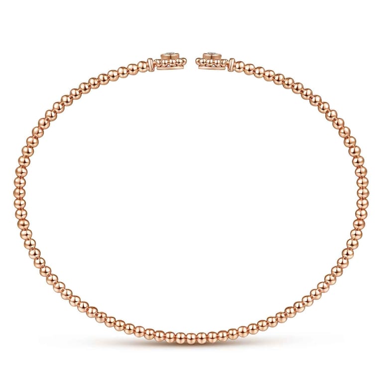 14K Rose Gold Bujukan Split Cuff Bracelet with Diamond Flower Caps - 0.09 ct - Shot 3