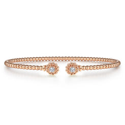 14K Rose Gold Bujukan Split Cuff Bracelet with Diamond Flower Caps