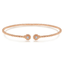 14K Rose Gold Bujukan Split Cuff Bracelet with Diamond Flower Caps