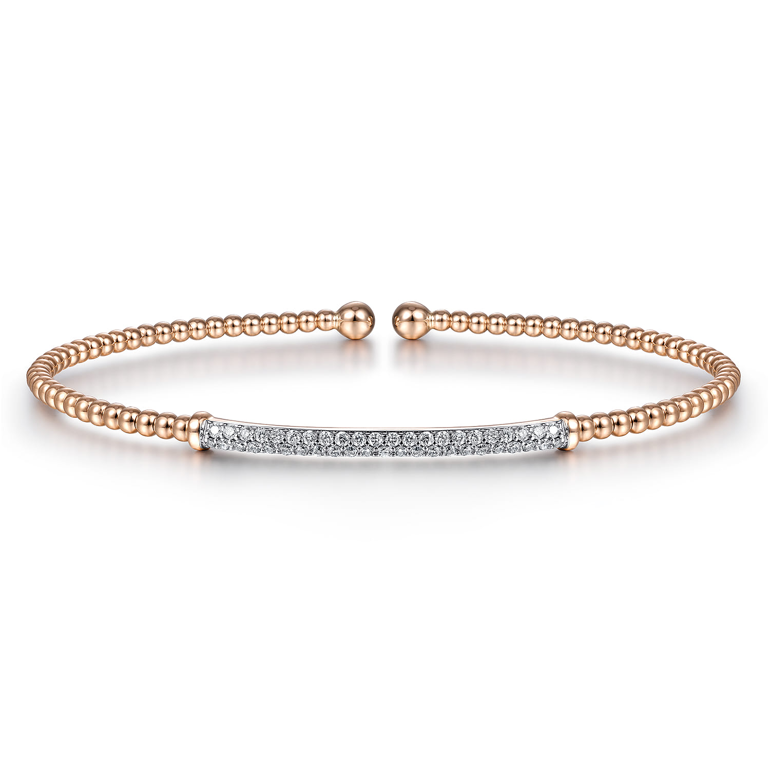 14K Rose Gold Bujukan Split Cuff Bracelet with Diamond Pave Bar - 0.31 ct - Shot 1