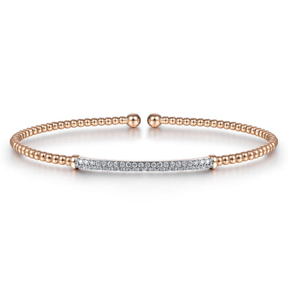 14K Rose Gold Bujukan Split Cuff Bracelet with Diamond Pave Bar