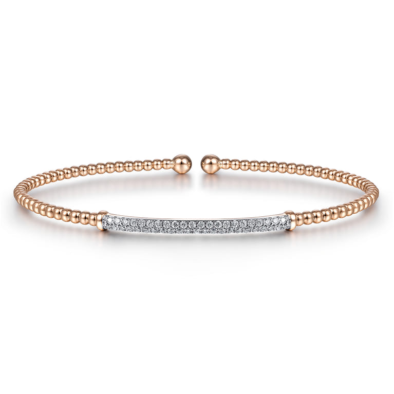 14K Rose Gold Bujukan Split Cuff Bracelet with Diamond Pave Bar - 0.31 ct - Shot 1