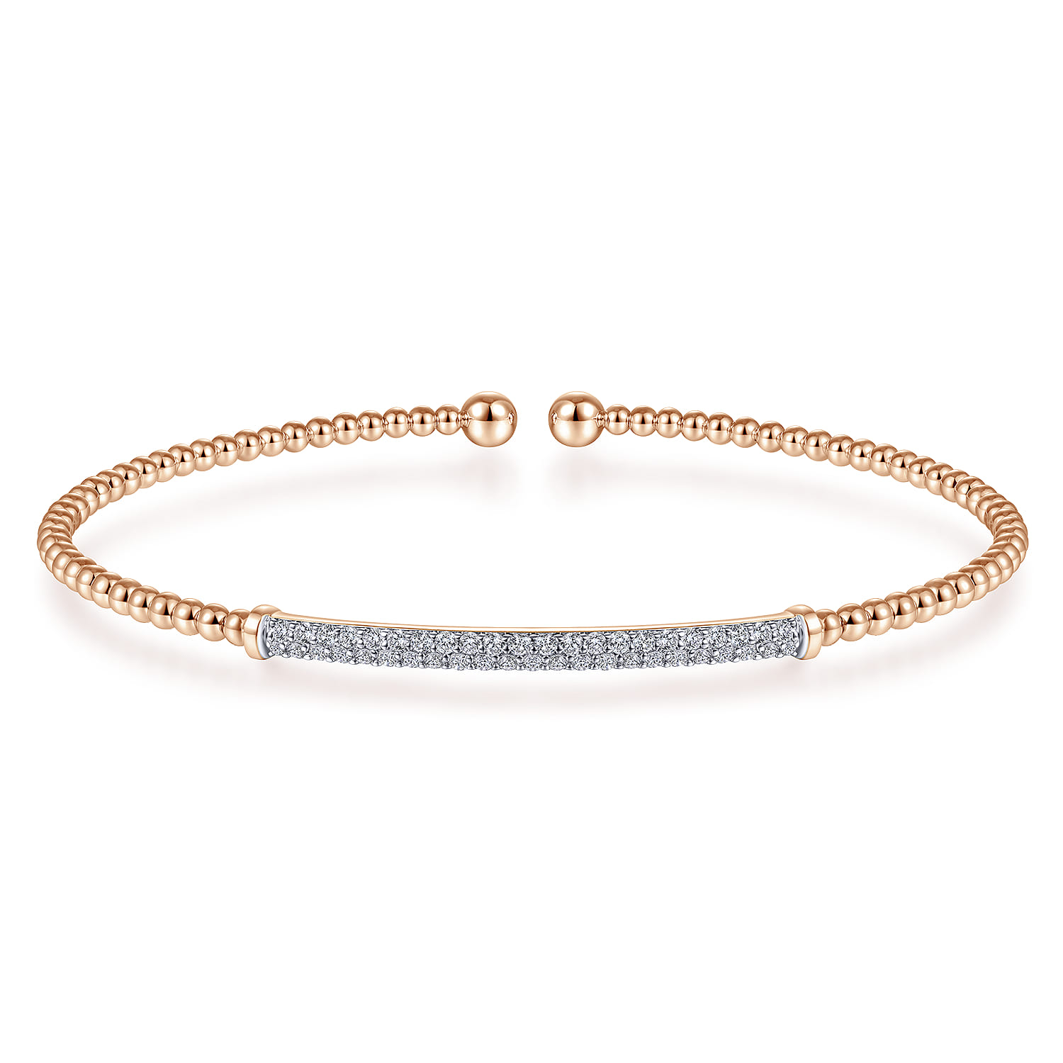 14K Rose Gold Bujukan Split Cuff Bracelet with Diamond Pave Bar - 0.3 ct - Shot 1