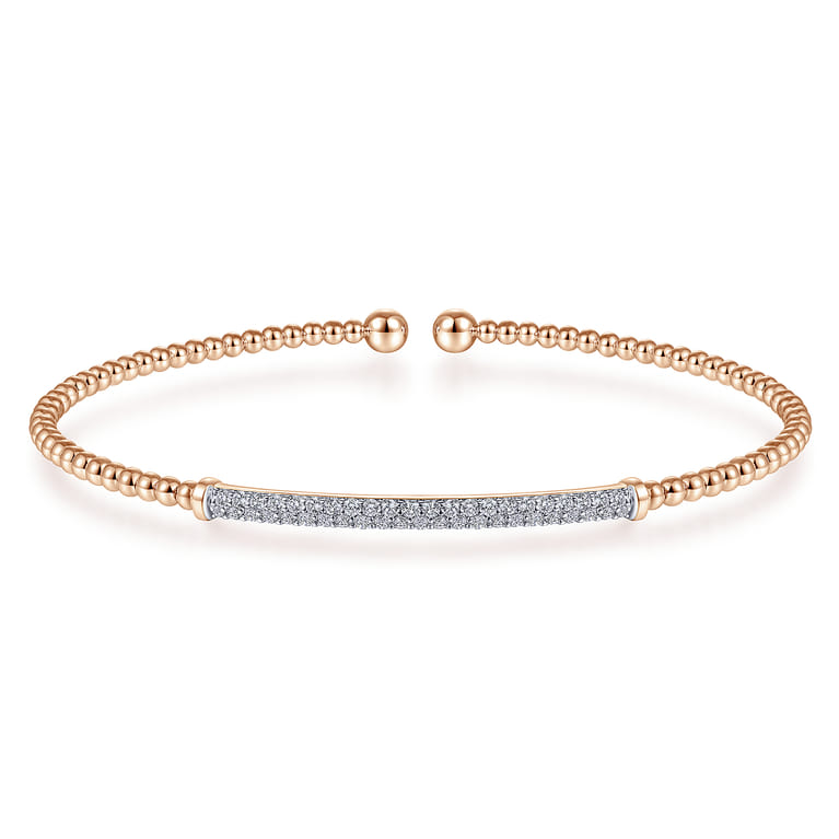 14K Rose Gold Bujukan Split Cuff Bracelet with Diamond Pave Bar - 0.3 ct - Shot 1