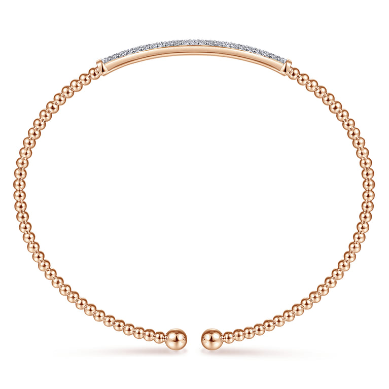 14K Rose Gold Bujukan Split Cuff Bracelet with Diamond Pave Bar - 0.3 ct - Shot 3