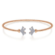 14K Rose Gold Bujukan Split Cuff Bracelet with Diamond Pave Fan Caps