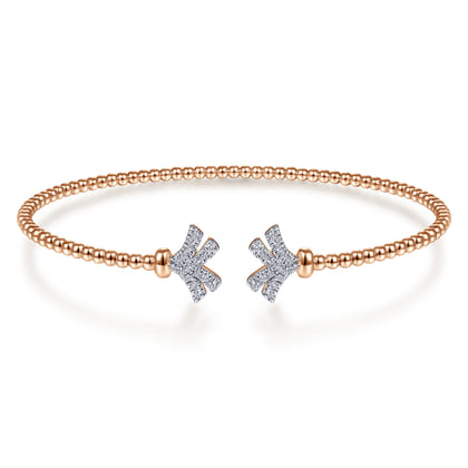 14K Rose Gold Bujukan Split Cuff Bracelet with Diamond Pave Fan Caps