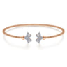 14K Rose Gold Bujukan Split Cuff Bracelet with Diamond Pave Fan Caps - 0.18 ct