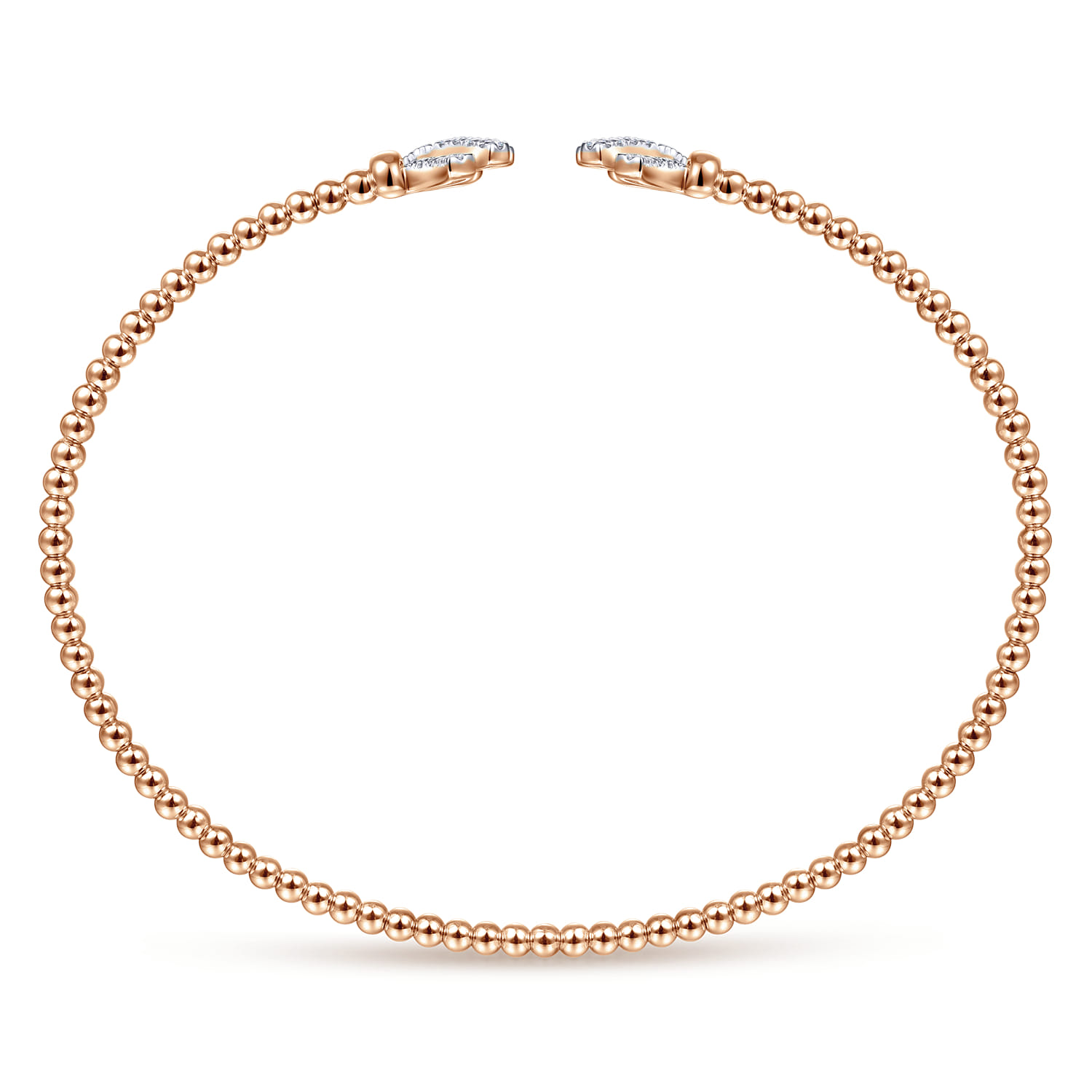 14K Rose Gold Bujukan Split Cuff Bracelet with Diamond Pave Fan Caps - 0.18 ct - Shot 3