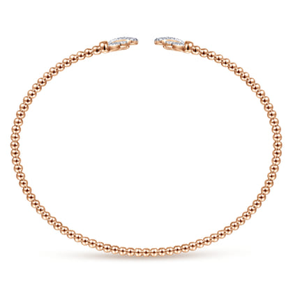 14K Rose Gold Bujukan Split Cuff Bracelet with Diamond Pave Fan Caps