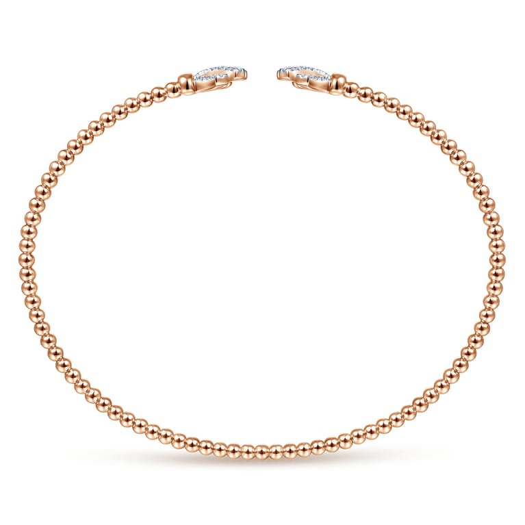 14K Rose Gold Bujukan Split Cuff Bracelet with Diamond Pave Fan Caps - 0.18 ct - Shot 3