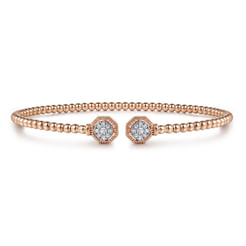 14K Rose Gold Bujukan Split Cuff Bracelet with Diamond Pave Hexagon Caps