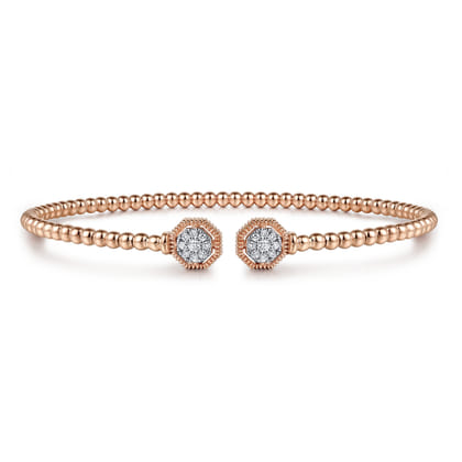 14K Rose Gold Bujukan Split Cuff Bracelet with Diamond Pave Hexagon Caps