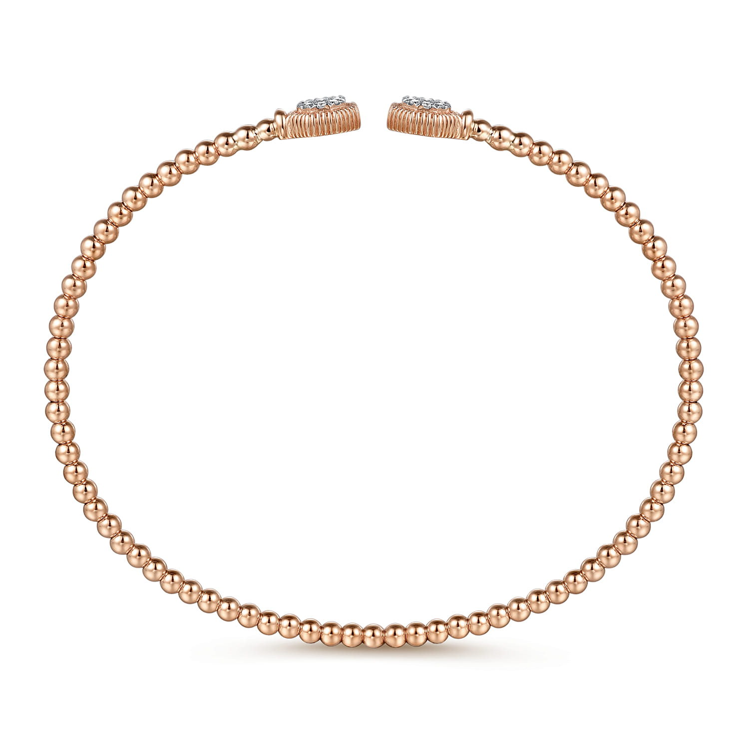 14K Rose Gold Bujukan Split Cuff Bracelet with Diamond Pave Hexagon Caps - 0.11 ct - Shot 3