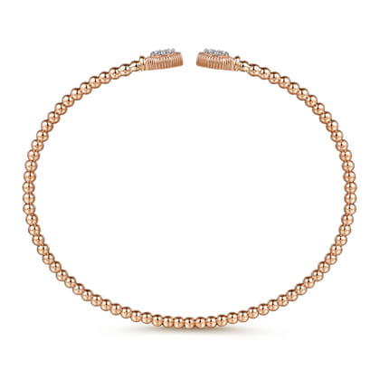 14K Rose Gold Bujukan Split Cuff Bracelet with Diamond Pave Hexagon Caps
