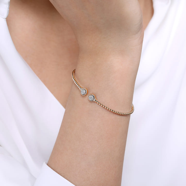 14K Rose Gold Bujukan Split Cuff Bracelet with Diamond Pave Hexagon Caps - 0.11 ct - Shot 4