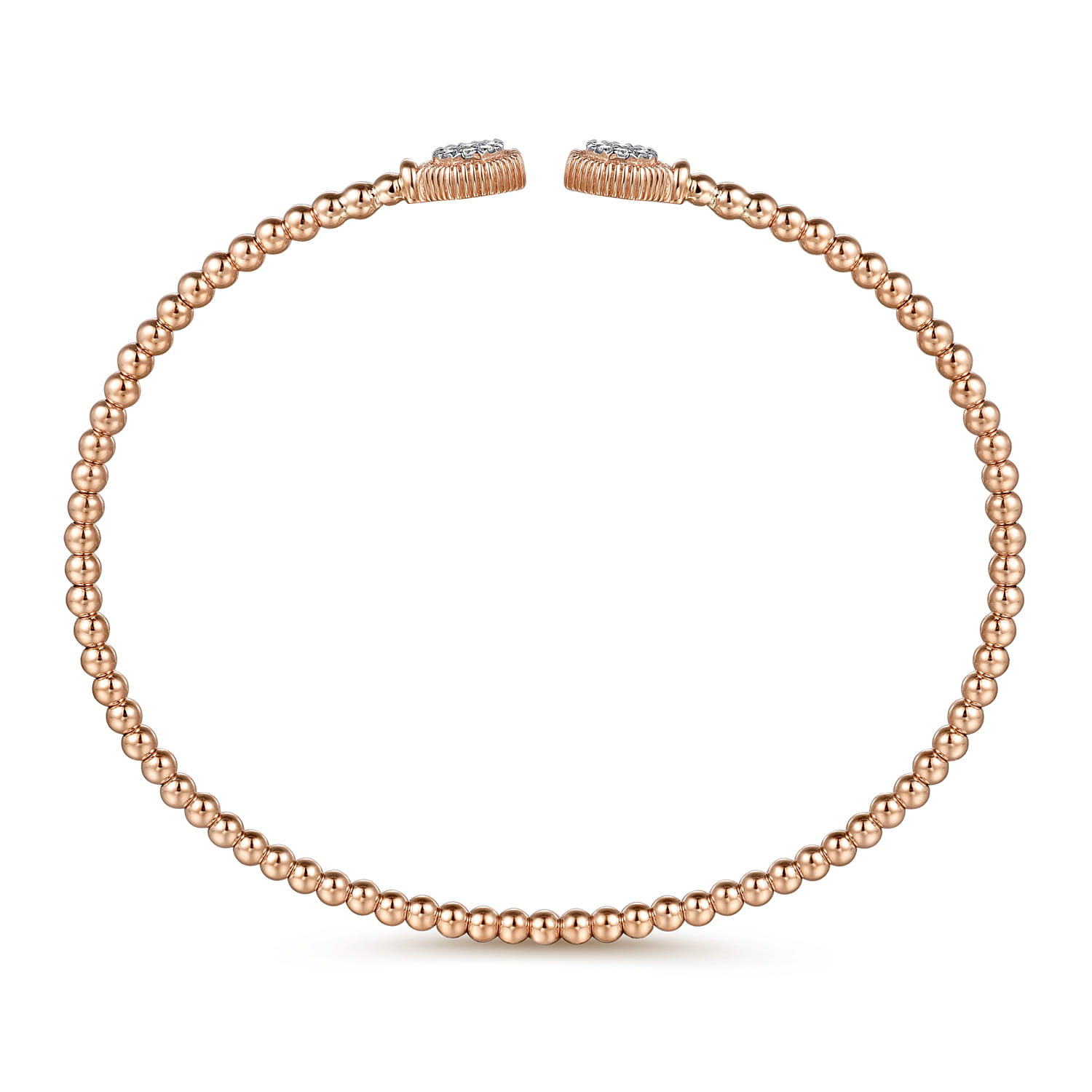 14K Rose Gold Bujukan Split Cuff Bracelet with Diamond Pave Hexagon Caps - 0.11 ct - Shot 3