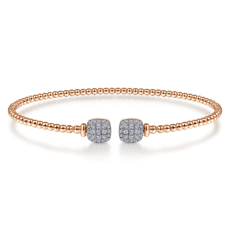 14K Rose Gold Bujukan Split Cuff Bracelet with Pave Diamond Squares - Shot 1