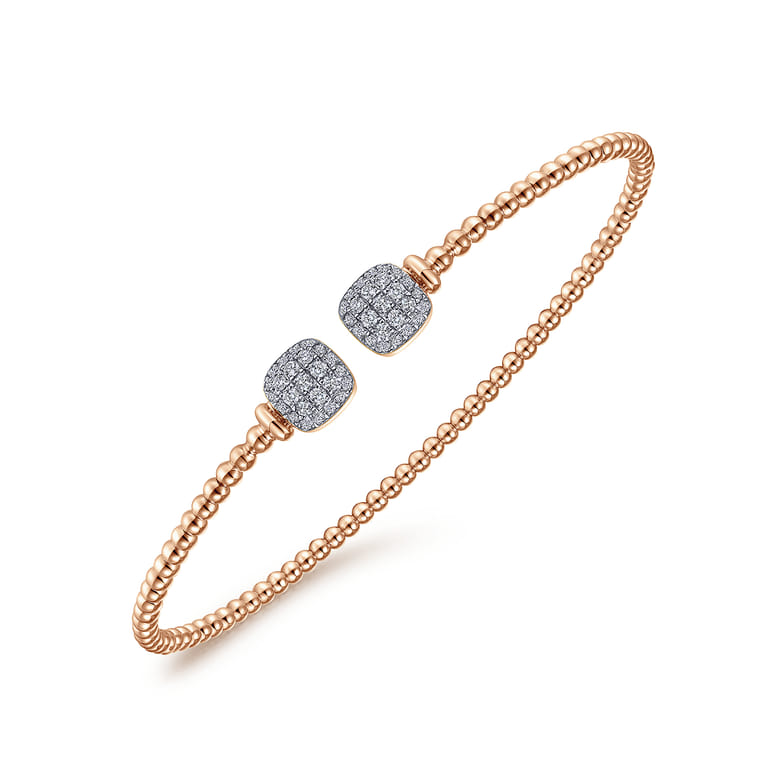 14K Rose Gold Bujukan Split Cuff Bracelet with Pave Diamond Squares - Shot 2