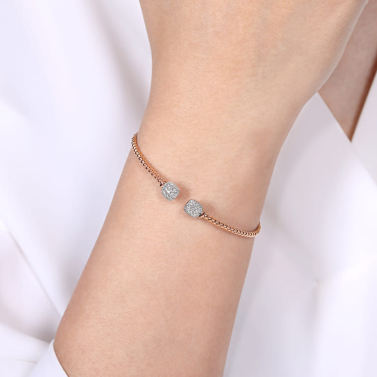 14K Rose Gold Bujukan Split Cuff Bracelet with Pave Diamond Squares - Shot 4