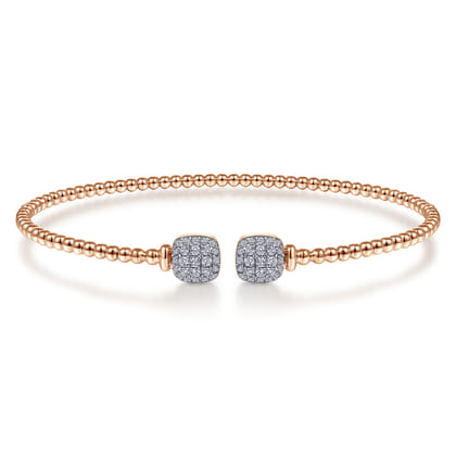 14K Rose Gold Bujukan Split Cuff Bracelet with Pave Diamond Squares