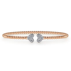 14K Rose Gold Bujukan Split Cuff Bracelet with White Gold Pave Diamond Hearts