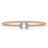 14K Rose Gold Bujukan Split Cuff Bracelet with White Gold Pave Diamond Hearts - 0.19 ct