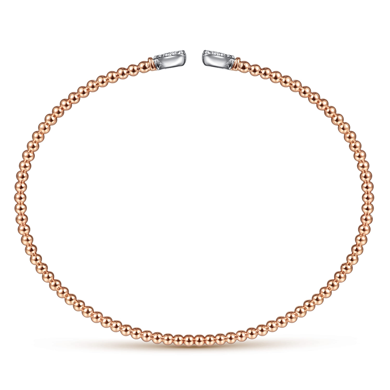 14K Rose Gold Bujukan Split Cuff Bracelet with White Gold Pave Diamond Hearts - 0.19 ct - Shot 3