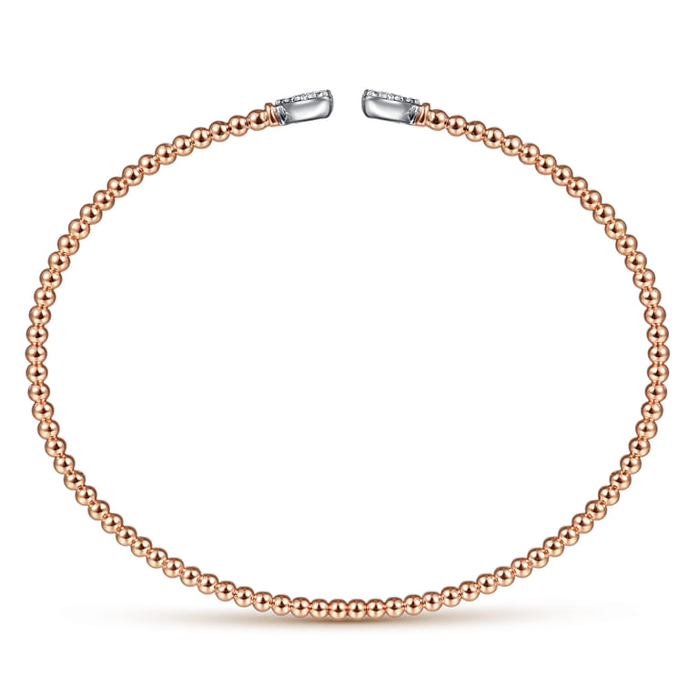 14K Rose Gold Bujukan Split Cuff Bracelet with White Gold Pave Diamond Hearts - 0.19 ct - Shot 3