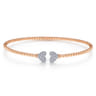 14K Rose Gold Bujukan Split Cuff Bracelet with White Gold Pave Diamond Hearts - 0.19 ct